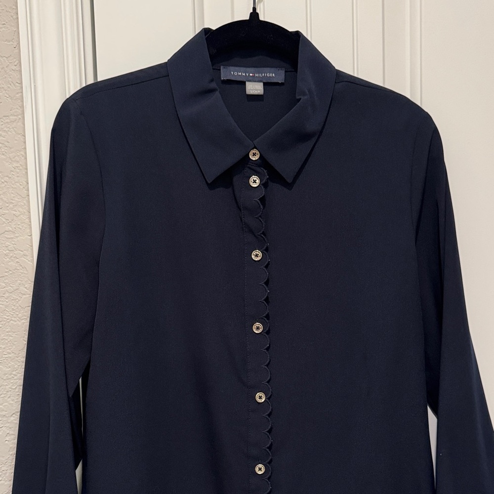 Tommy Hilfiger Dark Blue Scalloped Blouse
